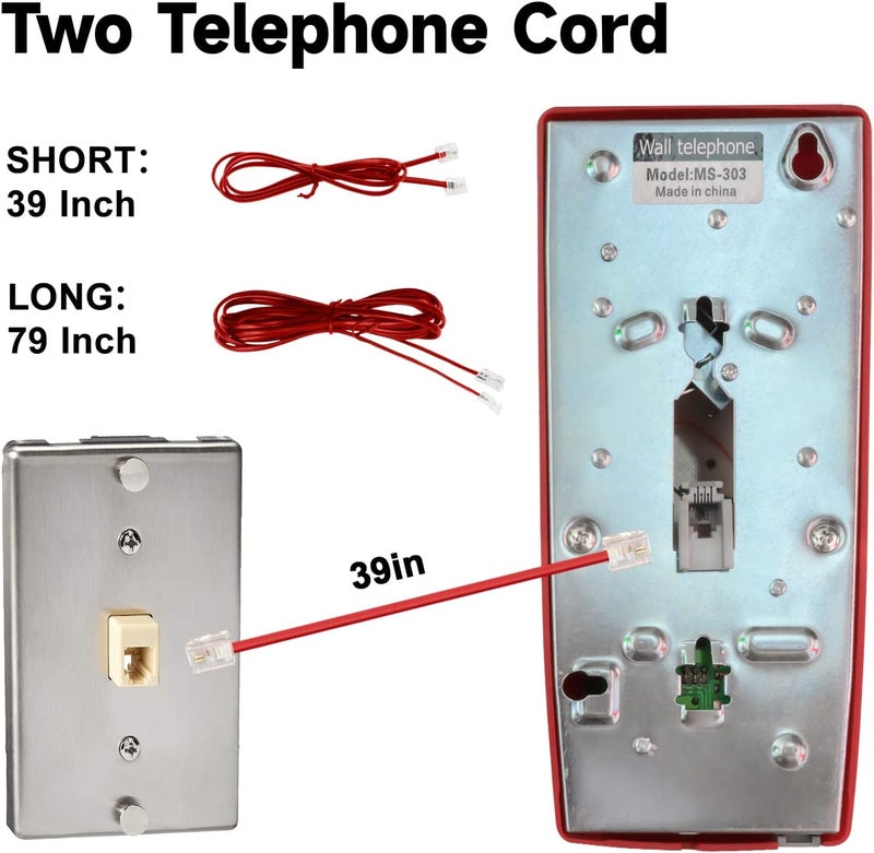Aokpsrt Retro Wall Mount Phone with Loud Mechanical Ringer Vintage Wall Phones for landline with Volume Adjustable Old Fashioned Corded Landline Telephone for Home School Kitchen Office - Image 5